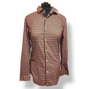 Banana Republic Shirt Women's Blue/Peach Plaid Slim Fit Button Up Long S…